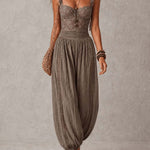 Grey Lace Bandeau and Pleated Cotton Harem Pants Set