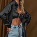Long Sleeve Satin Shirt Dress - Zeagoo (Us Only)