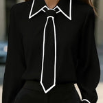 Fashion Contrast Tie Long-sleeved Casual Shirt