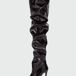 PU Leather Over-the-knee High-heeled Pleated Boots