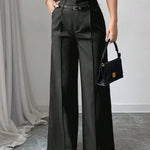 Women's Casual & Sophisticated High-Waisted Loose-Fit Straight-Leg Trousers（Belt included）