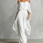 Grey off-shoulder flowy camisole and trousers chiffon set
