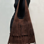 Retro versatile coffee suede tassel large bag