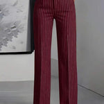 Women's High-Waisted Vertical-Striped Wide-Leg Suit Pants for Commuting