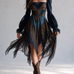Navy Bohemian Paisley Print Handkerchief Hem Dress