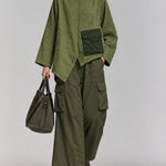 Textured green pocket top and wide-leg cargo pants set