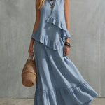 Women's Solid-Color Asymmetrical Sleeveless Maxi Dress