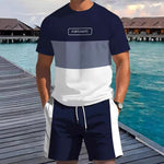 KZZ Men's Summer Color-Block Short-Sleeve T-Shirt and Athletic Shorts Set