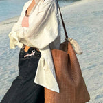 Vacation Lazy Straw Shoulder Tote Bag