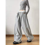 Drawstring Casual Patchwork Wide-leg Pants