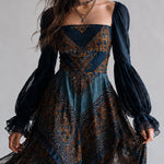 Navy Bohemian Paisley Print Handkerchief Hem Dress