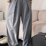 KZZ Men's Solid-Color Pleated Loose-Fit Wide-Leg Dress Trousers