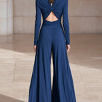 Navy Slim Fit Long Sleeve Party Jumpsuit