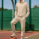 KZZ Men's casual fashion suit knitted jacquard sweatshirt and pants two-piece set