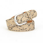 Distressed dark gold cracked PU leather rivet belt