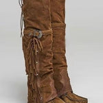 Women's over-the-knee tassel rivet flat high boots