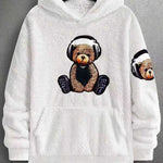 KZZ Men's Cartoon Bear Embroidery Pocket Fuzzy Hoodie