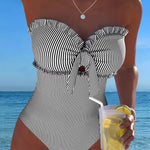 Slimming Strapless Striped and Checkered One-Piece Swimsuit