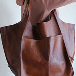 Simple large soft leather large capacity shoulder handbag