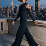 Black One‑Shoulder Party Wide‑Leg Jumpsuit