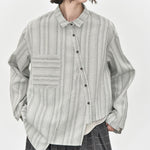 Womenâ€™s Striped Slanted Placket Irregular Hem Shirt