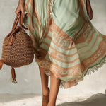 Green Printed Maxi Dress with Fringed Hem