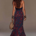 Retro Lace Halterneck Floral Fishtail Maxi Dress