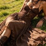 Dark Brown Lace-Paneled Chiffon Maxi Dress