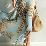 Flowy blue leopard-print chiffon maxi dress