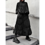 Women's Japanese Deconstructed Ruched Zip Up Top Tiered Maxi Skirt Two-piece Set