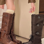 Retro distressed British square toe lace-up Martin boots