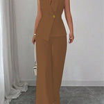 Women's Elegant Solid-Color Vest and Straight-Leg Trouser Set