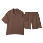 KZZ Short-Sleeve V-Neck Polo Top and Shorts Set