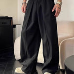 KZZ Men's Solid-Color Pleated Loose-Fit Wide-Leg Dress Trousers