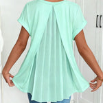 Women's V-neck short-sleeve top with back pleats