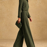 Asymmetric Cropped Jacket and Wide-Leg Trousers Set