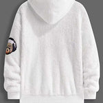 KZZ Men's Cartoon Bear Embroidery Pocket Fuzzy Hoodie