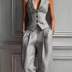 Women's Sexy V-Neck Button-Front Vest & Fashionable Casual Set