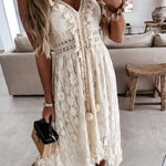 Summer Solid-Color Lace Camisole Maxi Dress with a Full Skirt