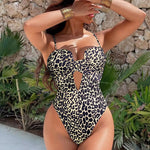 Solid-Color Vertical-Striped Openwork Tie-Side One-Piece Swimsuit
