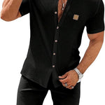 KZZ Plus Size Solid Color Short-Sleeve Button-Up Shirt