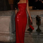 Spaghetti Strap Backless Sequined Maxi Dress