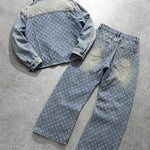 KZZ Men's two-piece jacquard denim suit