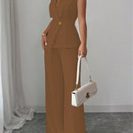 Women's Elegant Solid-Color Vest and Straight-Leg Trouser Set
