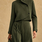 Asymmetric Cropped Jacket and Wide-Leg Trousers Set