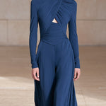Navy Slim Fit Long Sleeve Party Jumpsuit