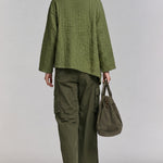 Textured green pocket top and wide-leg cargo pants set