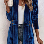 Women's Solid-Color Loose Mid-Length Golden Velvet Cardigan Coat