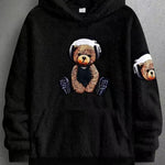 KZZ Men's Cartoon Bear Embroidery Pocket Fuzzy Hoodie