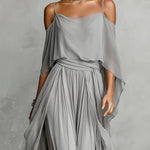 Grey off-shoulder flowy camisole and trousers chiffon set